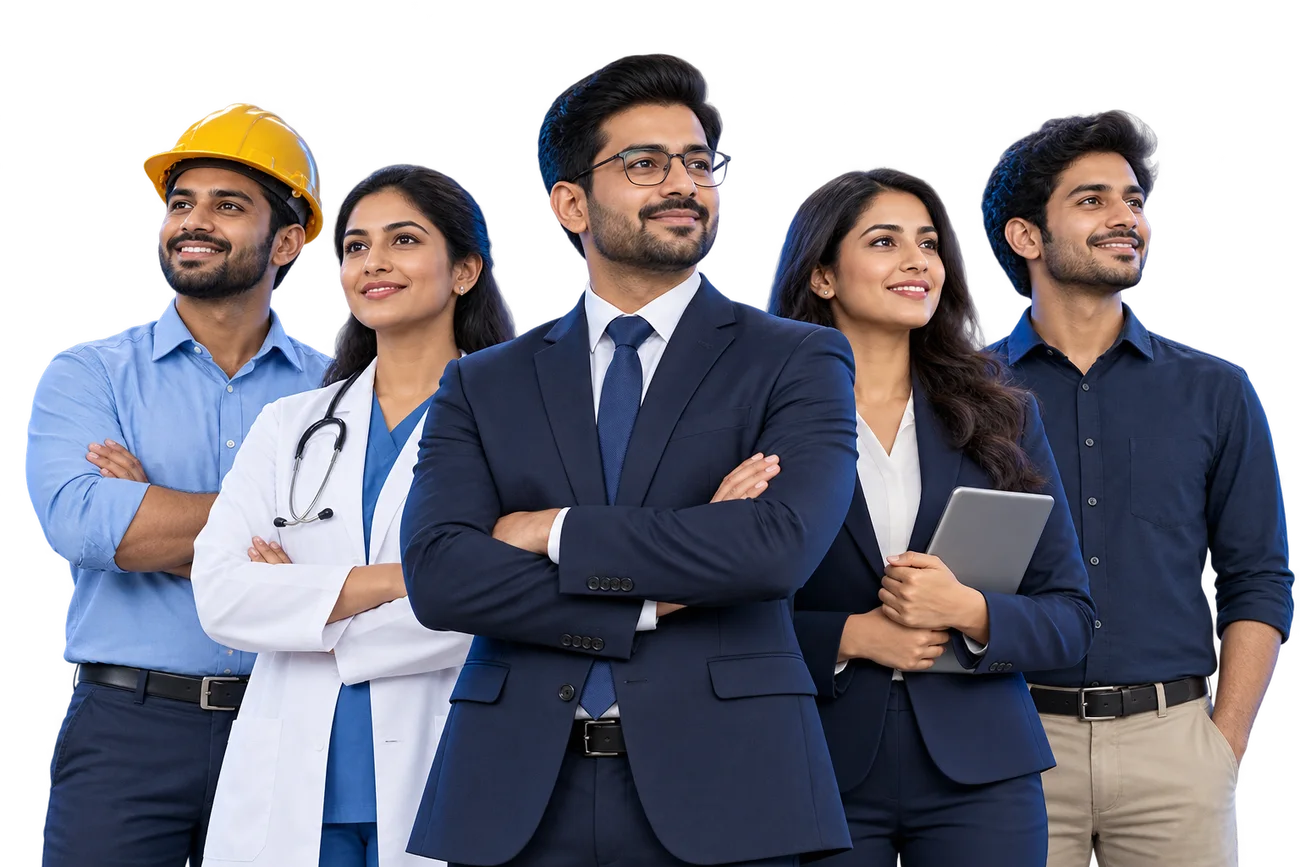 Illustrative business, healthcare, engineering and technology professionals; not IQX staff or clients