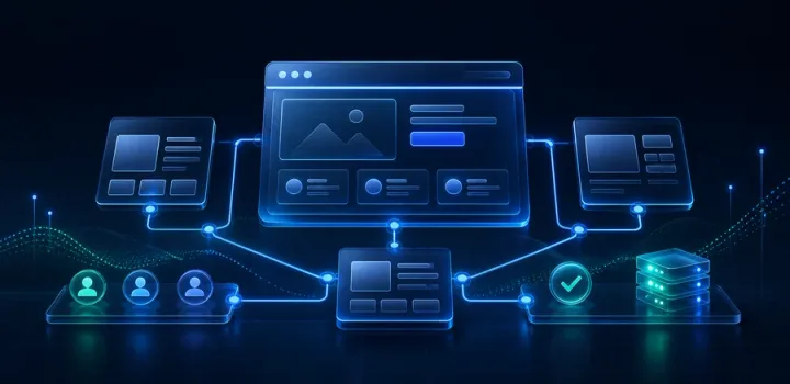 Illustrative website workflow linking planning, build and business tools