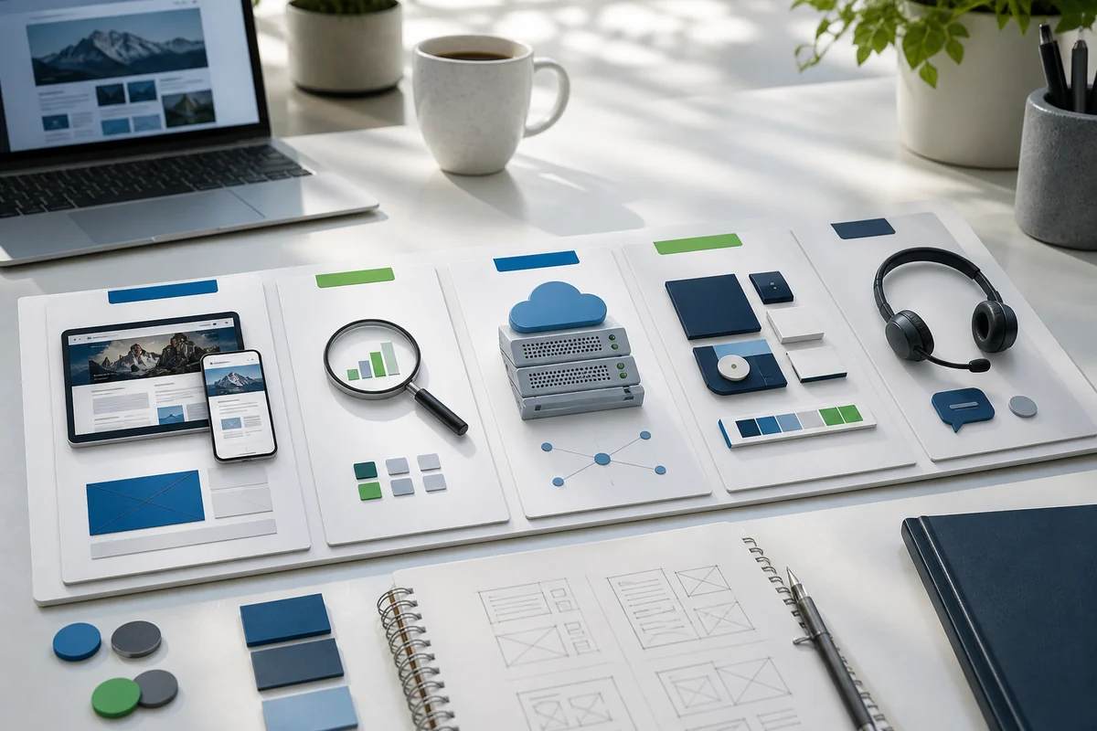 E-commerce development planning board for product pages, checkout, payments, and online store support