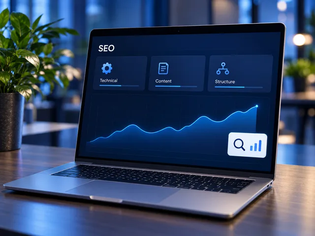 Concept illustration of search analytics on a laptop