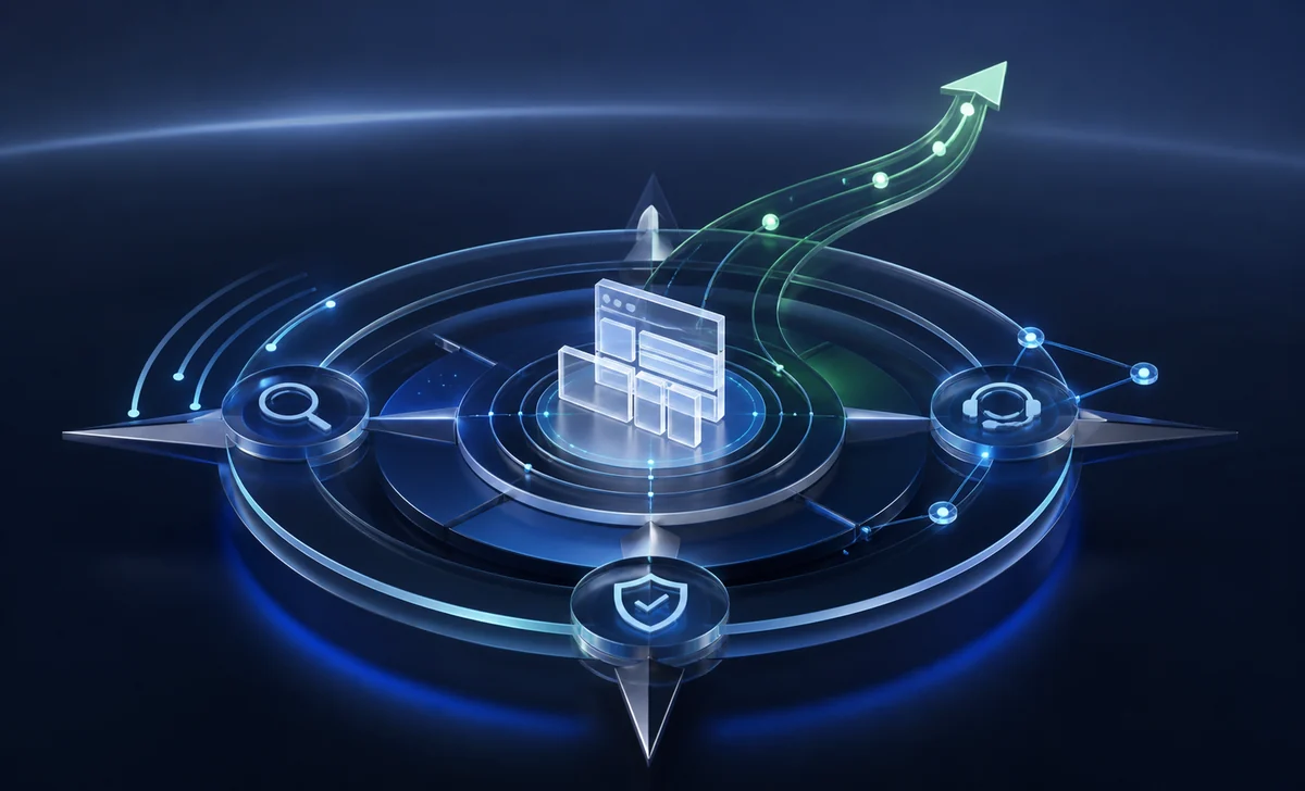 Illustrative compass graphic representing website planning and digital services